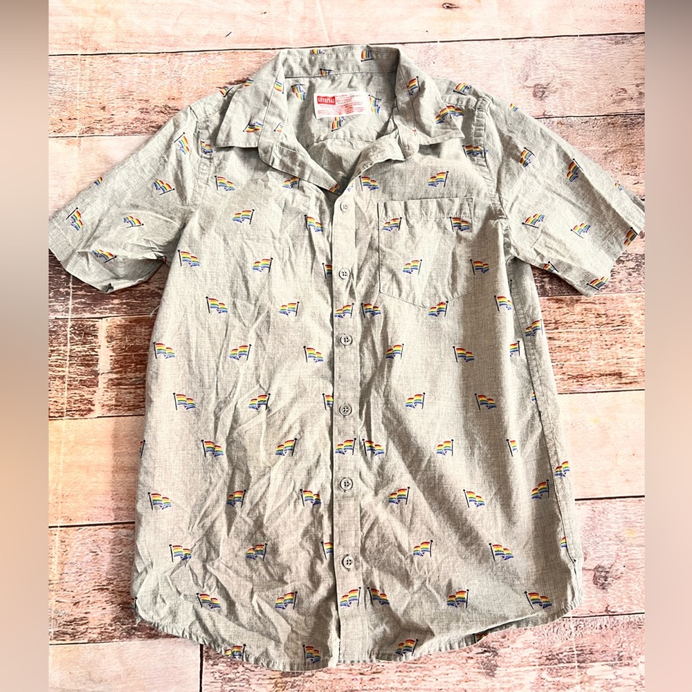 Target Pride Flag button down short sleeve top‎ size L 12/14